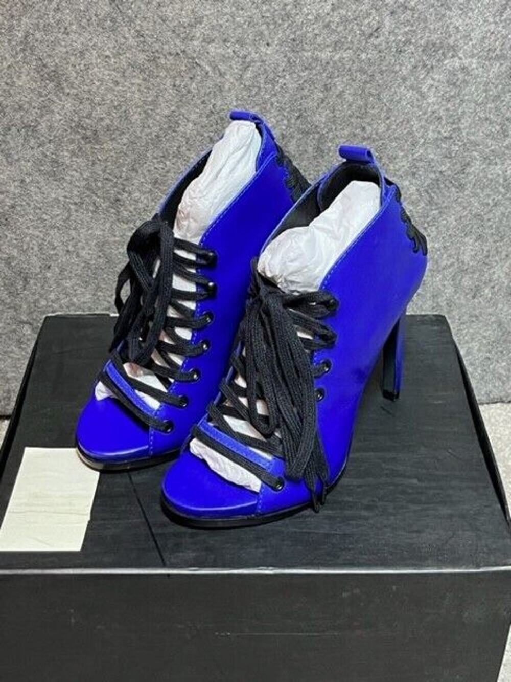 A7Eije Royal blue Lace Up Stiletto Heels 8 Statement Glam Night Out Clubwear